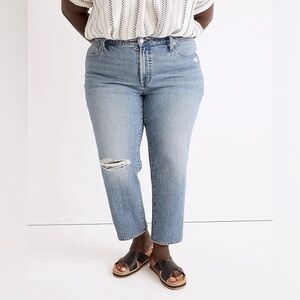 Madewell Mid Rise Perfect Vintage Jean Ainsdale‎ Wash Blue Knee Rip Size 16W